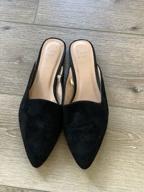 a new day Black Suede Pointed Backless Mules